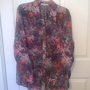 Johnny Was Tunic XL gray velveteen back and old rose flowers in the front.